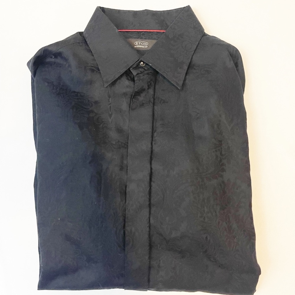 Eton black printed button down shirt size 16 neck